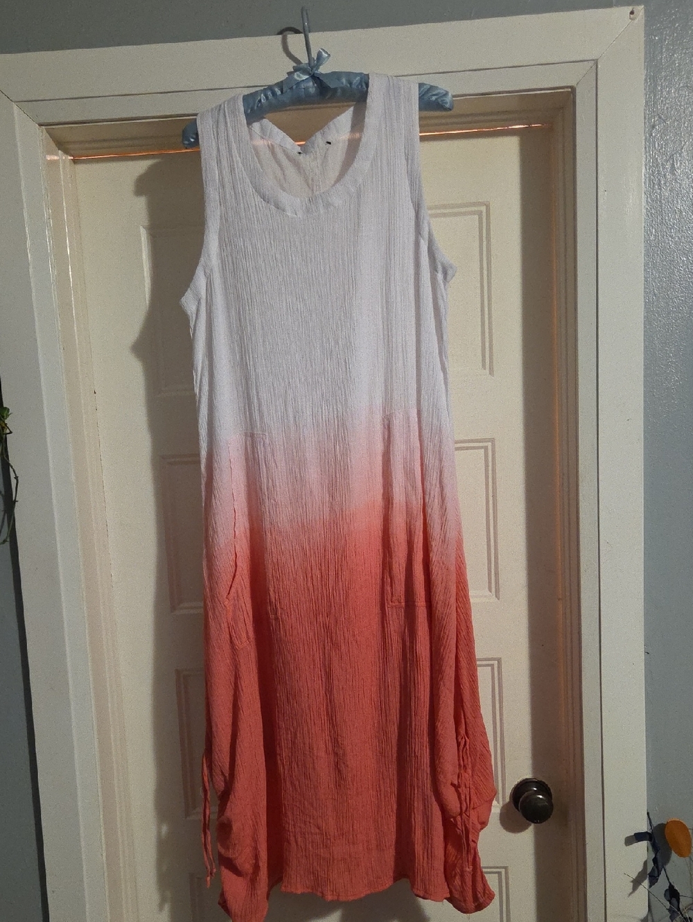Sleeveless White to Coral Ombre Midi Dress
